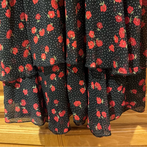 ZARA Floral Chiffon Long Sleeve V-Neck Flounced‎ Mini Dress Black Red Size Small - Picture 12 of 16